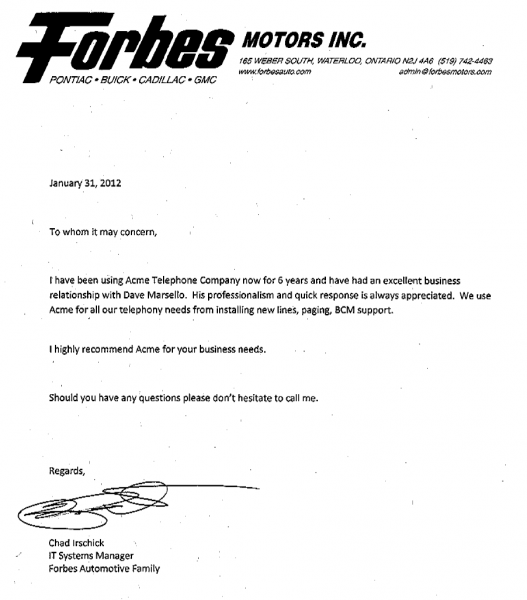 forbes motors reference letter